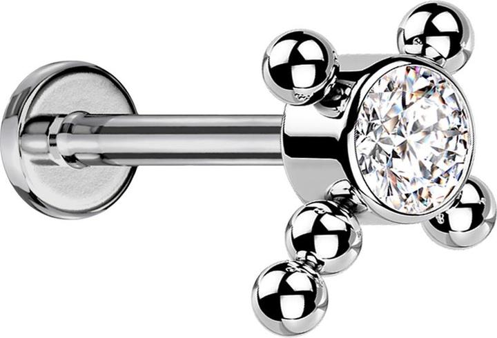 Image du produit Star Piercing Micro Labret femelle argenté Croix boules cristal argenté (Titane G23, sans laiton)