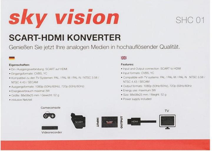 Produktbild Sky Vision SCART auf HDMI Konverter, PAL, NTSC, 1080P, VHS, Xbox, PS3