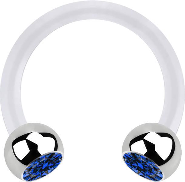 Star Piercing Micro Circular Barbell transparent mit zwei Kugeln silber Kristall dunkelblau (Bioflex, Chirurgenstahl 316L, ohne Messing)