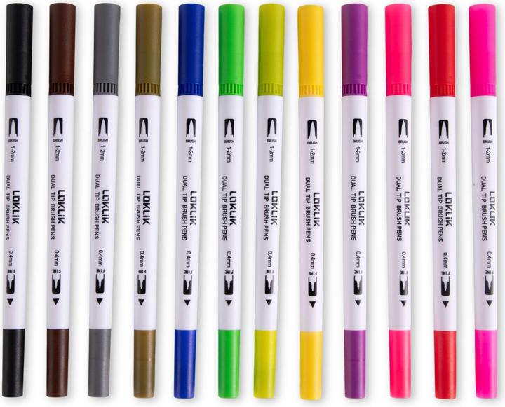 Actual product image Loklik Dual Tip Brush Pens - 12 colours (White, Green, 1 x)