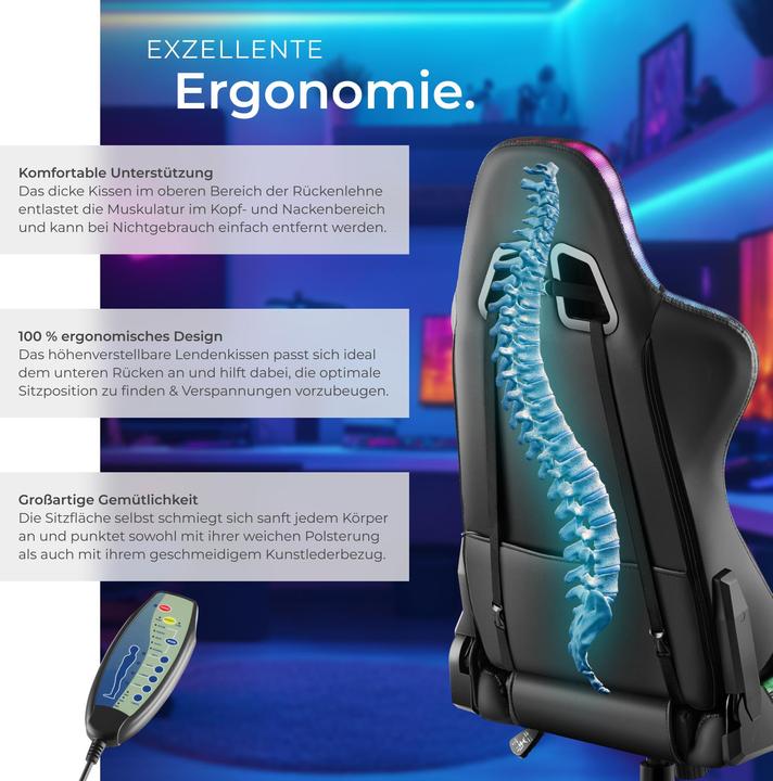 Immagine prodotto tectake Sedia da gioco Tartaros, LED, funzione massaggio
