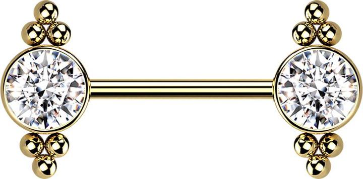 Produktbild Star Piercing Threadless Barbell vergoldet Kugeln mit Kristall silber (ohne Messing, Chirurgenstahl 316L)