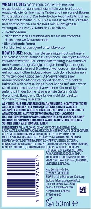 Image du produit Bioré Aqua Rich UV (Gel solaire, SPF 50, 50 ml)