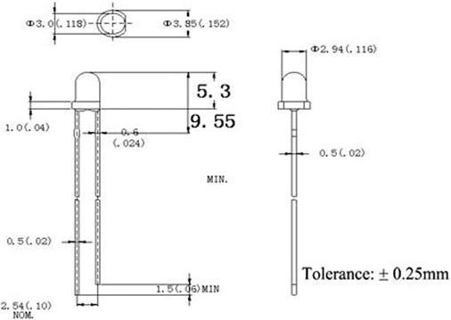 Actual product image Velleman Blue Led 3mm Waterclear 2200Mcd 20Ma