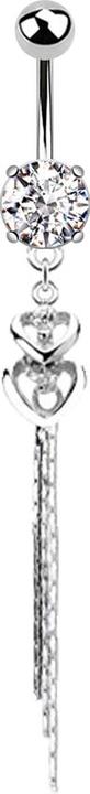 Image du produit Star Piercing Banane argent avec boule et boule de cristal argent pendentif deux coeurs fil scintillant (Laiton, Acier chirurgical 316L)