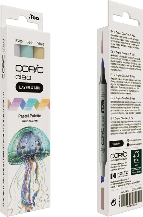 Produktbild Copic CIAO - Marker (BV-00 Mauve Shadow, BG-01 Aqua Blue, YR-20 Yellowish Shade, 6 mm, 3 x)