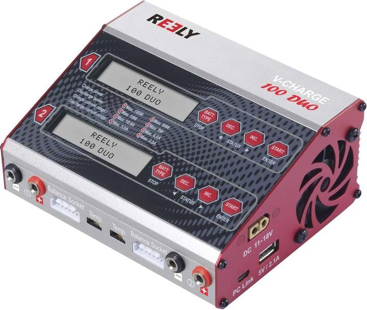 Actual product image Reely V-Charge 100 Duo model making multifunction charger 12 V, 230 V 10 A