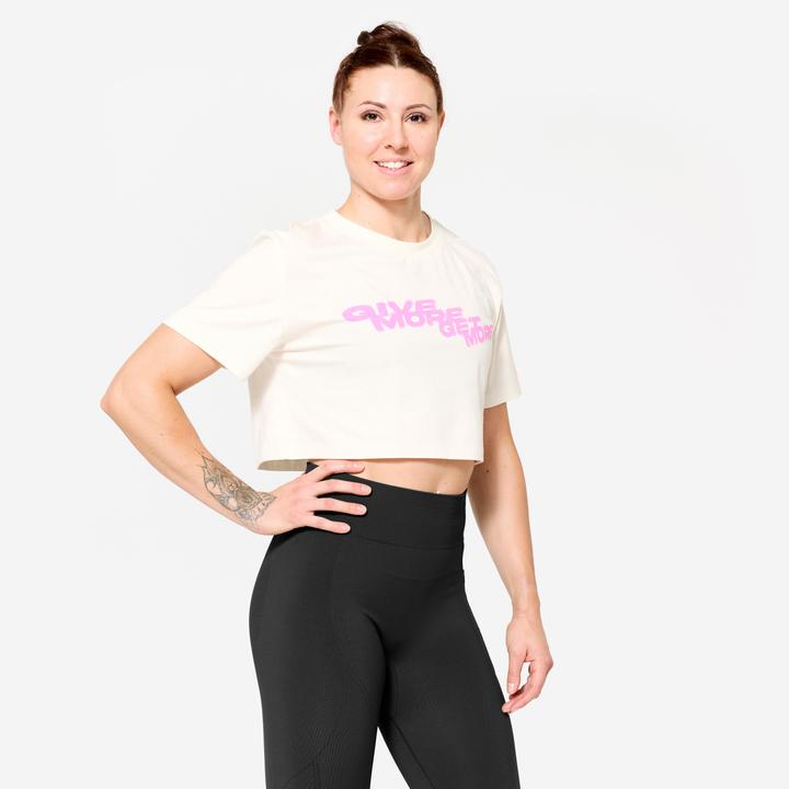 Domyos Women's Loose Fit Weight Training Crop Top - White
