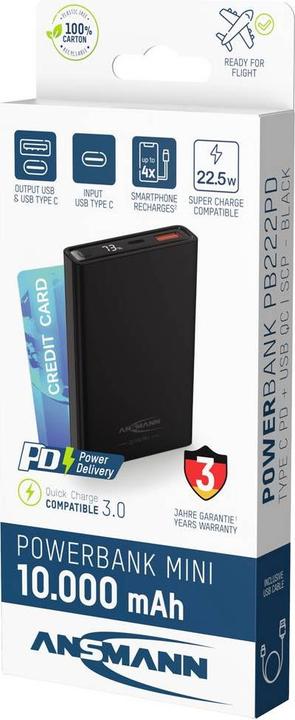 Immagine prodotto Ansmann PB222PD (10000 mAh, 22.50 W, 38.50 Wh)