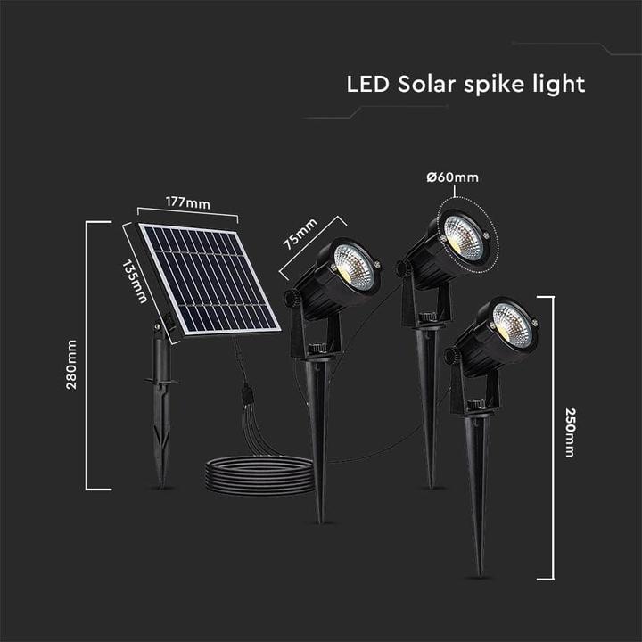 Produktbild V-TAC Solar LED-Gartenleuchten-Set VT-11031, 3x 1,2 W, 3000 K, IP65 (50 lm, IP65)