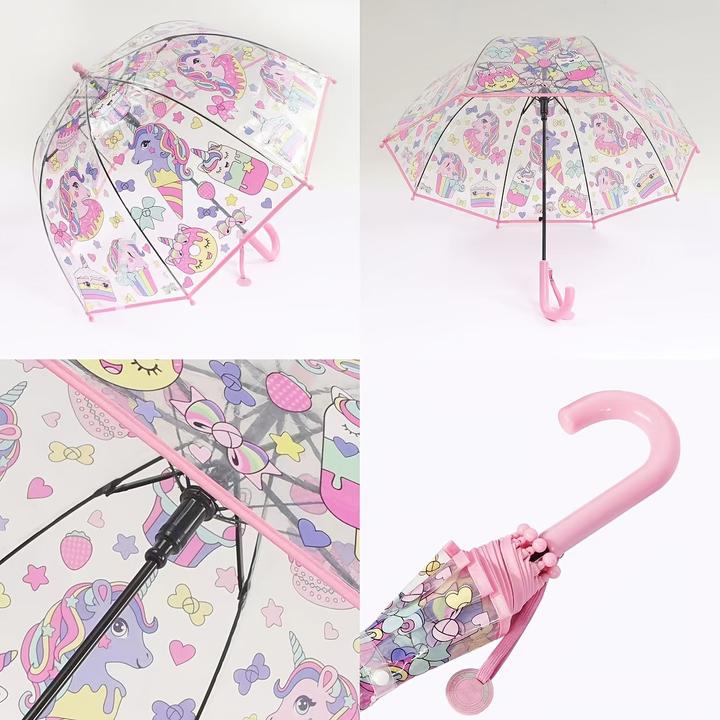 Produktbild Alopini Bunte Prinzessin Regenschirm mit Tasche Rand niedlichen transparenten Kunststoff gedruckt Einhorn