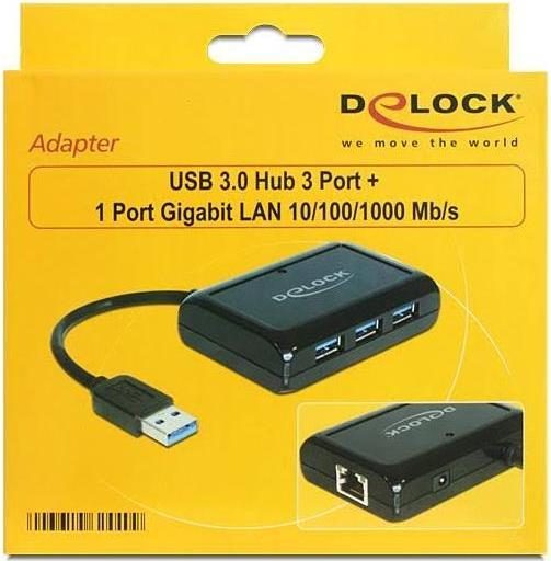 Produktbild Delock USB 3.0 Hub + RJ45 Gigabit Port (USB-A, 4 Ports)