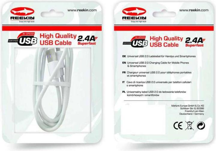 Actual product image Reekin 2.4A SUPERFAST Charging Cable USB Lightning (1 m, USB 2.0)