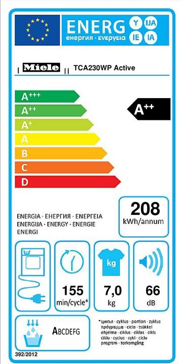 Energie-Label Miele Trockner TCA230WP Lotosweiss (7 kg, Links)