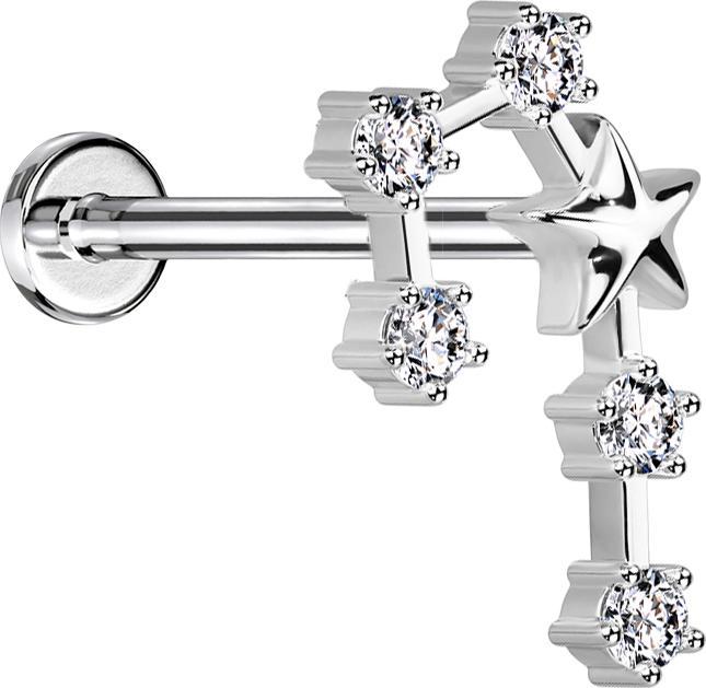 Produktbild Star Piercing Micro Labret Innengewinde silber Sternzeichen Zwillinge mit Kristallen (Chirurgenstahl 316L, Messing)