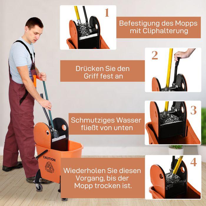 Produktbild Swisshandel24 Putzwagen Reinigungswagen mit Wringer 26 Liter Putzeimer mit 4 Rollen Orange (1 Stk.)