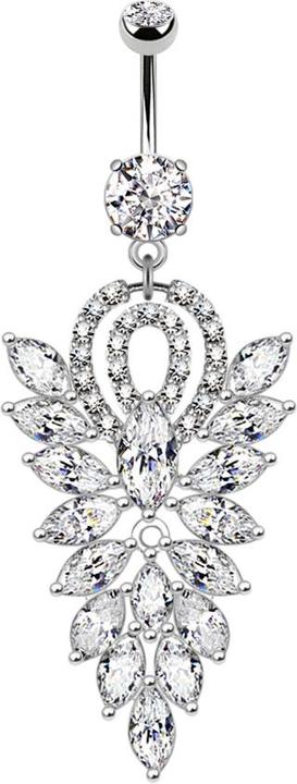 Produktbild Star Piercing Banane silber mit zwei Kugeln Kristall silber Anhänger ausgefallener Kronleuchter (Messing, Chirurgenstahl 316L)