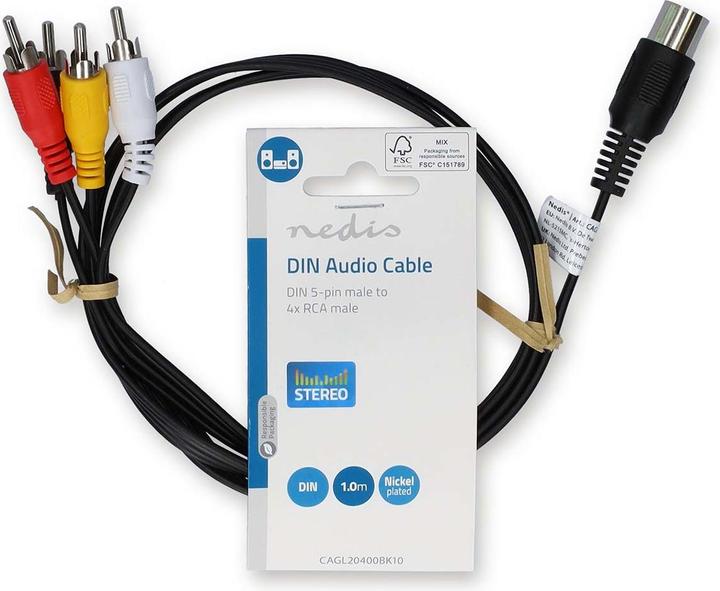 Immagine prodotto Nedis Cavo audio DIN | Spina DIN 5 poli | 4x Spina RCA | Nichelato | 1,00 m | Rotondo | PVC | Nero (1 m)
