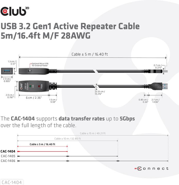 Productafbeelding Club 3D USB A - USB A (5 m, USB 3.2)