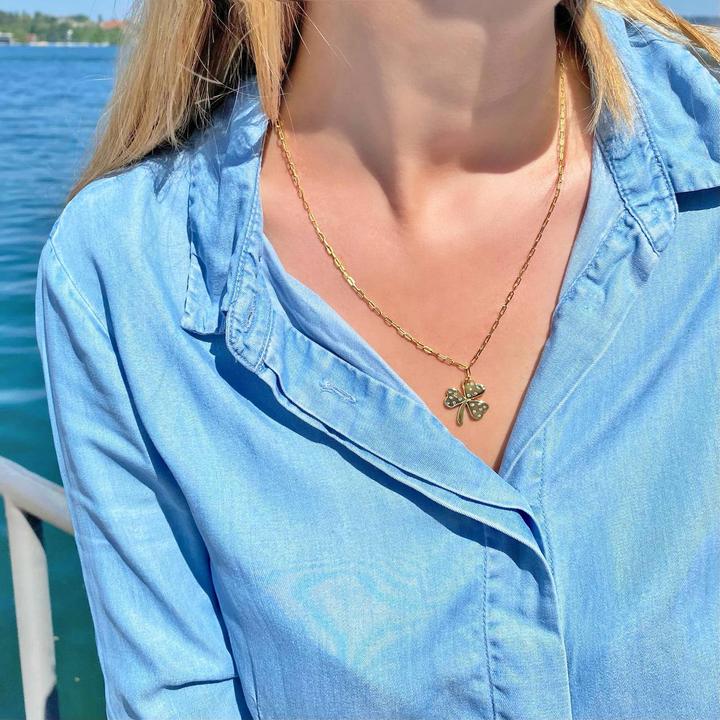 Immagine prodotto Candy Collana Quadrifoglio fortunato, argento 925, placcato oro (Placcato oro 18k, Argento 925, 42 - 45 cm)