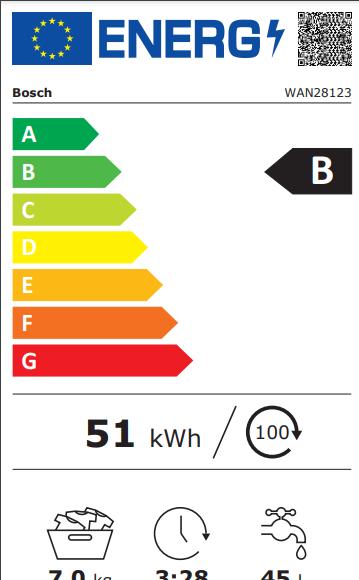 Energy Label Bosch Hausgeräte WAN28123 (7 kg, Left, EU plug)