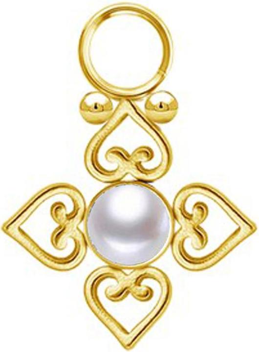 Produktbild Star Piercing Anhänger vergoldet Perle weiss vier filigrane Herzen (ohne Messing, Chirurgenstahl 316L)