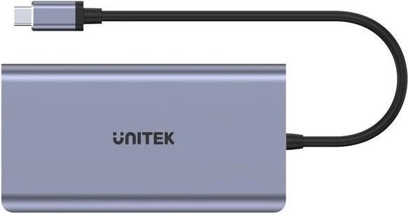 Actual product image Unitek HUB USB HUB 8-w-1 USB-C 3.1 HDMI VGA RJ45 SD PD 100W D1019B (USB-C, 8 Ports)