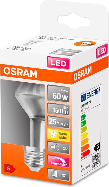 Actual product image Osram Superstar R63 (E27, 5.90 W, 350 lm, 1 x, G)