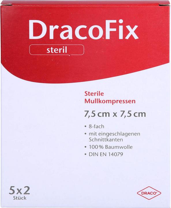 Produktbild Dracco DracoFix Mullkompressen steril 8fach 7,5 x 7,5 cm, 10 St. Kompressen