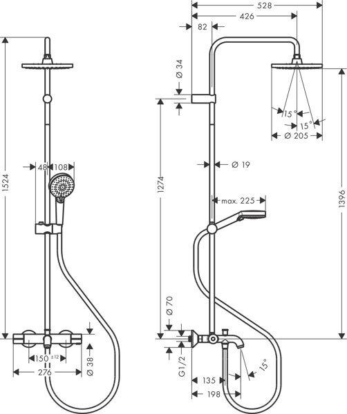 Productafbeelding hansgrohe HG Showerpipe VERNIS Blend 200 1jet met badthermostaat EcoSmart chroom