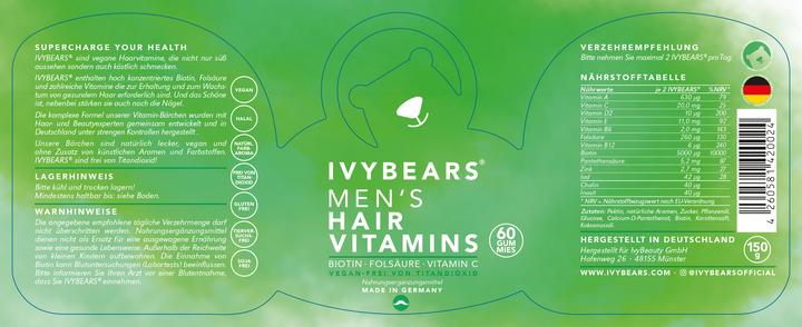 Nutritional values and ingredients IVYBears Men's HAIR 4 Pack (4 Piece, Gummies, 600 g)