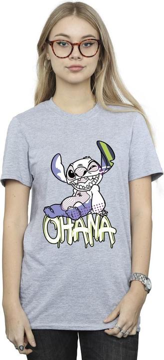 Actual product image Disney Womens/Ladies Lilo And Stitch Ohana Graffiti Cotton Boyfriend T-Shirt (3XL)