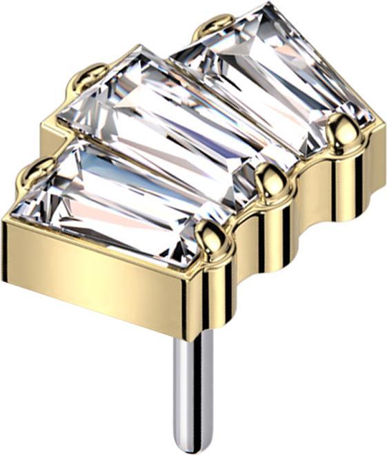 Actual product image Star Piercing Threadless gold-plated three Baquette crystals silver (without brass, Titanium G23)
