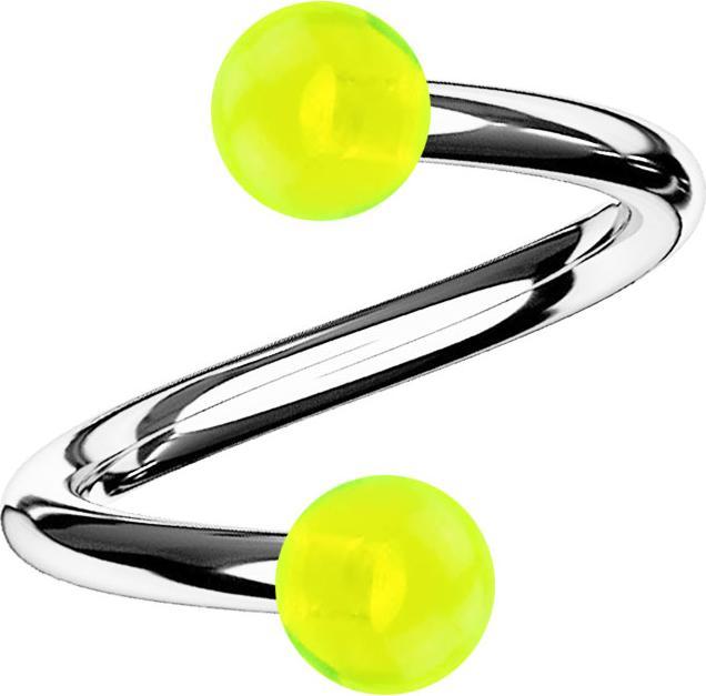 Image du produit Star Piercing Spirale argentée avec deux boules jaunes transparentes (Acrylique, Acier chirurgical 316L)