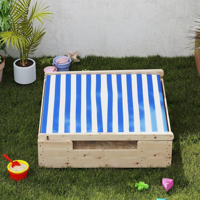 Produktbild Swisshandel24 Sandkasten mit Zeltdach, 120 x 120 cm Sandkiste aus Holz mit Bodenplane Natur