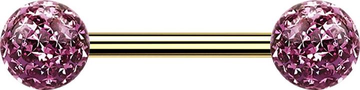 Actual product image Star Piercing Barbell gold-plated with two crystal spheres light violet Epoxy protective layer (Titanium G23, without brass)