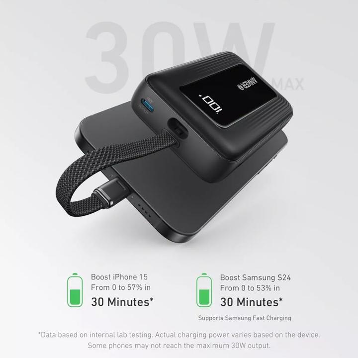 Actual product image Anker Power bank | Power Bank with Built-In USB-C Cable | A1689H11 | 20000 mAh | 30W Output | Black (20000 mAh, 30 W)