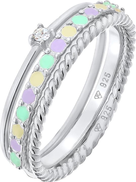 Image du produit Elli Bague multi-couleur émail cristal 3pcs 925 argent (54, Argent 925)