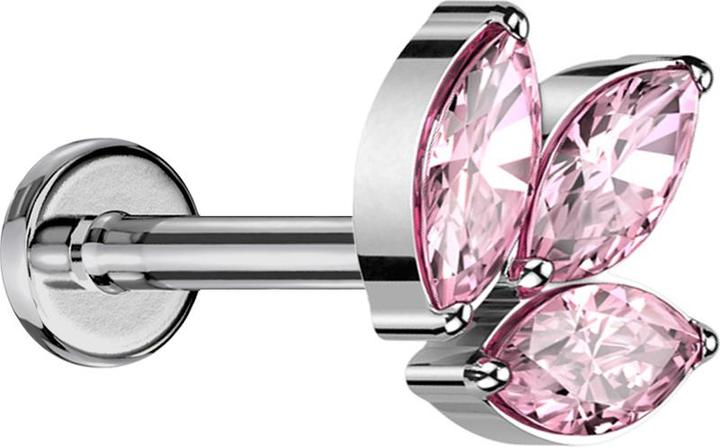 Image du produit Star Piercing Micro Labret femelle argenté trois cristaux ovales roses (Titane G23, sans laiton)