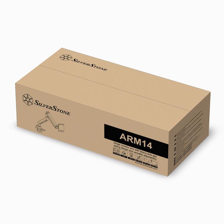 Immagine prodotto Silverstone SST-ARM14- Braccio per monitor LCD LED singolo con design a molla a gas per impieghi gravosi (Tavolo, 49")