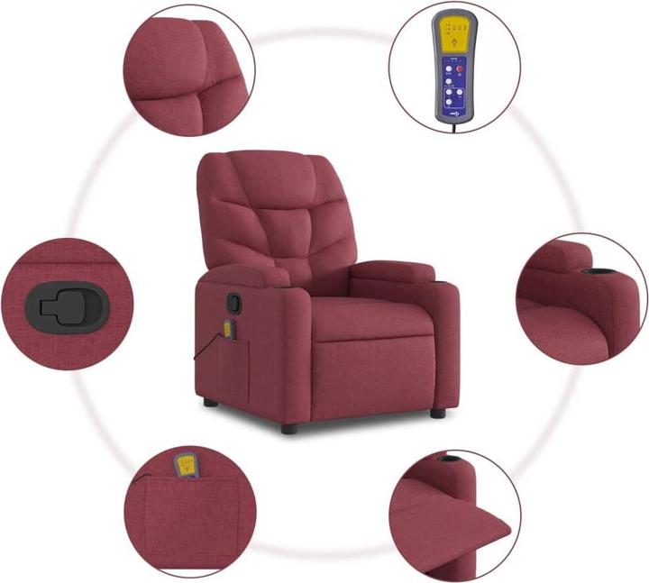 Produktbild VidaXL Massagesessel Weinrot Stoff,Farbe: Weinrot,Material: Stoff