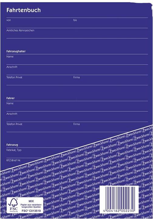 Actual product image Avery Zweckform 223-10 DIN A5 Driver's logbook Number of sheets: 40 White 10 pcs. (40 x)