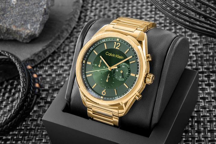 Actual product image Calvin Klein CK25200266 Force Heren Horloge - Mineraalglas - Staal - Goudkleurig - 45 mm breed - Quartz - V