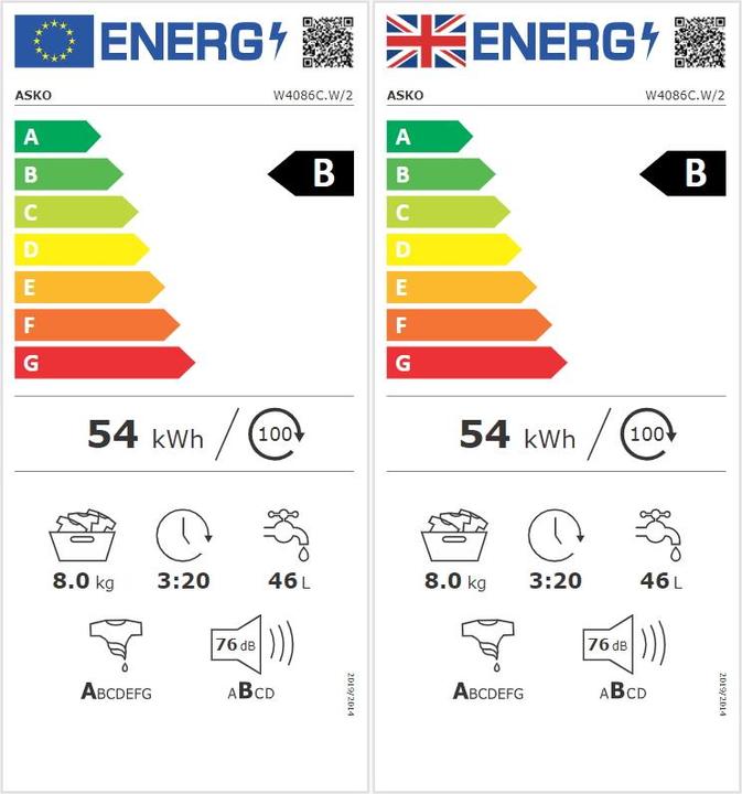 Label énergétique Asko W 4086C W/2 (8 kg, Gauche)