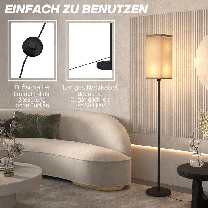 Image du produit Swisshandel24 Moderne Stehlampe mit Kunstleinen-Schirm, Fussschalter, für Wohnzimmer Schwarz (E27)