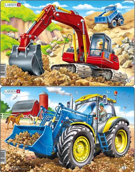 Image du produit Larsen Puzzle - Tracteur & pelleteuse (set de 2 midi) (15 pièces)