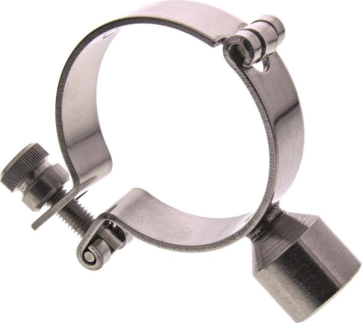 Actual product image Rs Pro Stainless steel pipe clamp with hinge 2-1/2inch, mounting hole 2 1/2inch