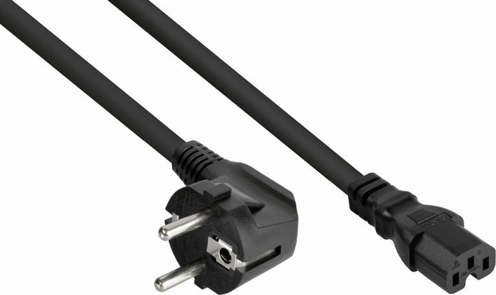 Actual product image Kabelmeister Mains cable earthing contact plug type E+F (90° thread) to hot appliance socket C15, black (3 m)