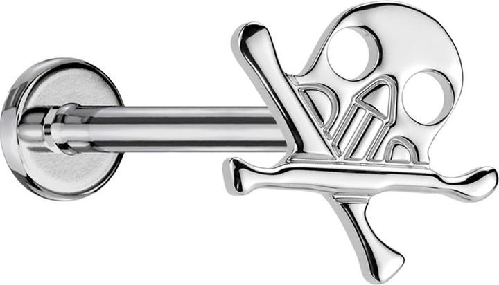 Produktbild Star Piercing Micro Threadless Labret silber Totenkopf mit gekreuzten Knochen silber (Titan G23, ohne Messing)