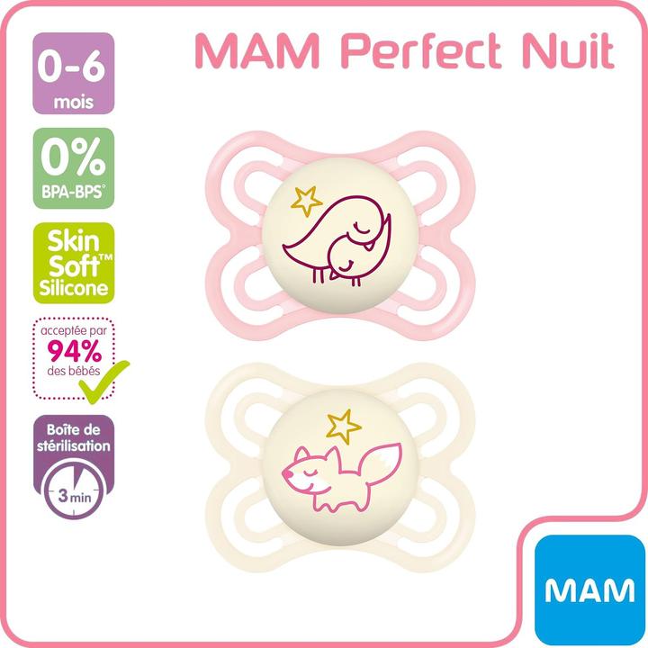 Immagine prodotto MAM Succhietto in silicone Perfect Night 2 pezzi, 0-6 mesi (2 x, fino a 6 M.)